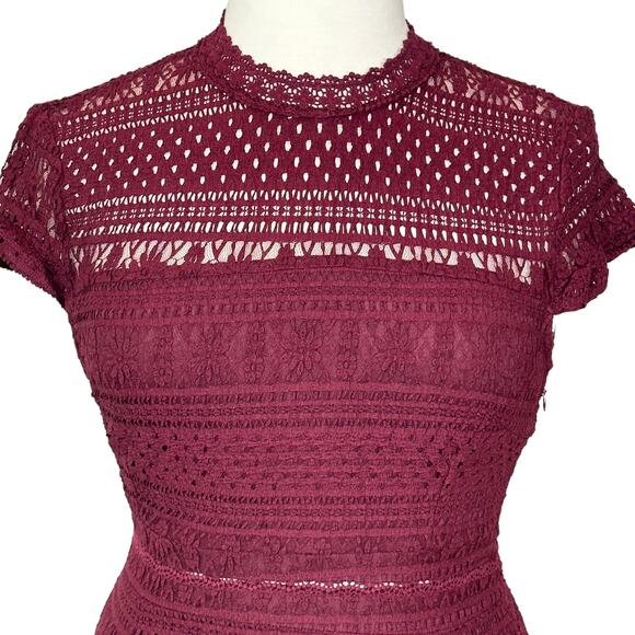 Foxiedox Ellie Lace Fit and Flare Mini Dress Burgundy Women XL NWT Ruffle - Picture 6 of 16